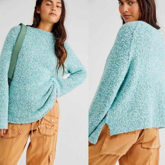 Free Peple BFF Cocoon Solid Crewneck Sweater Blue Size Large - Picture 1 of 7